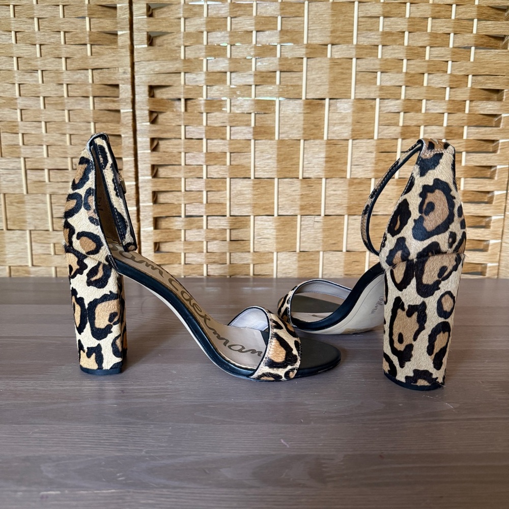 Sam Edelman Leopard Print Block Heel Sandals - Tan, Black